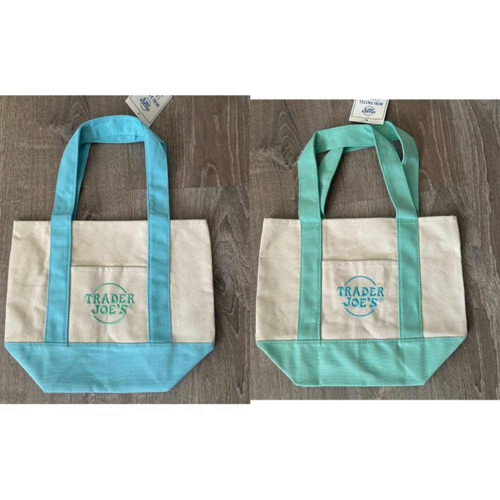 Trader Joes’s Pastel Mini Canvas Tote Bag | Teal & Blue Set
